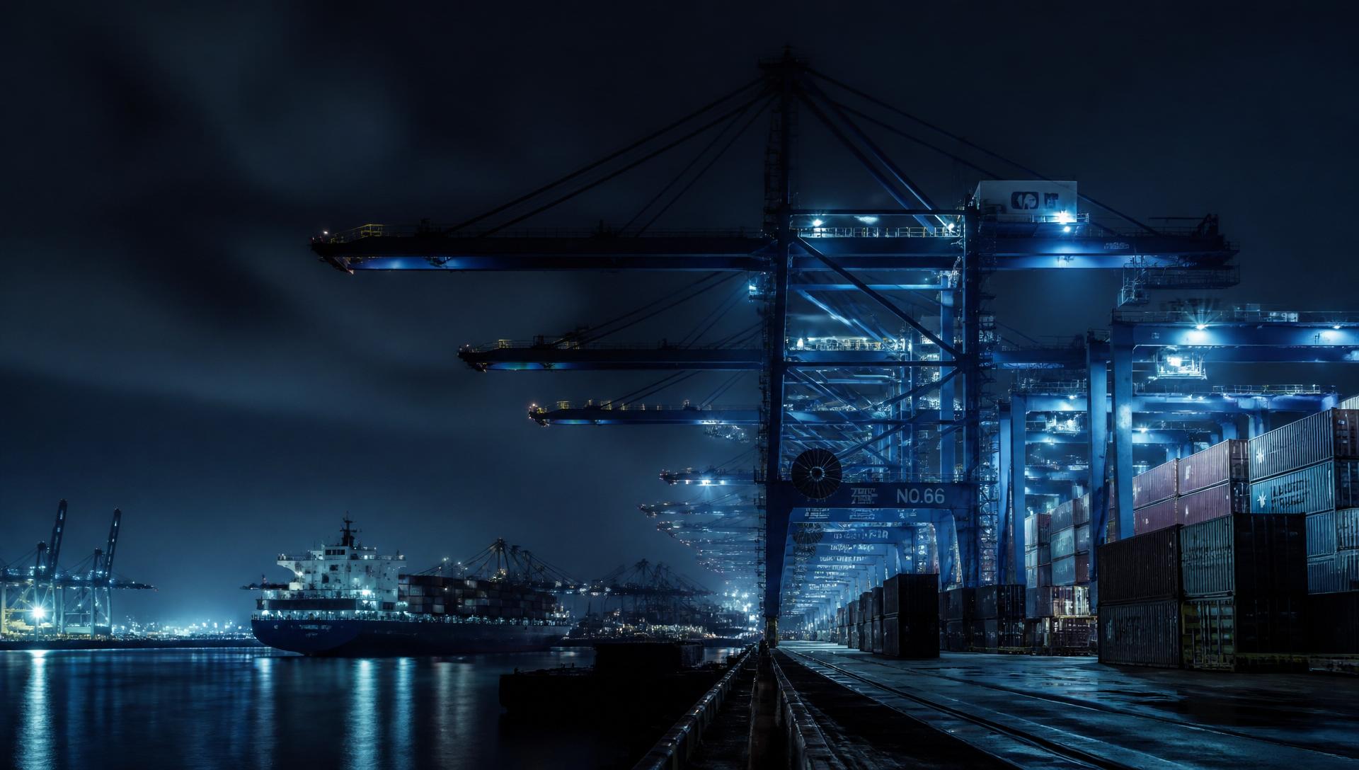International container terminal at night
